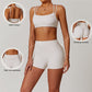 Nude halter double straps sports Bra + High-waist shorts 2-piece set