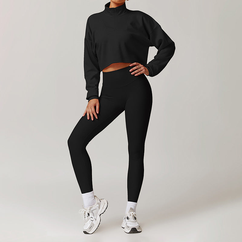 Loose Half Zipper Long Sleeve Sweatshirt And Legging 2-Piece Set