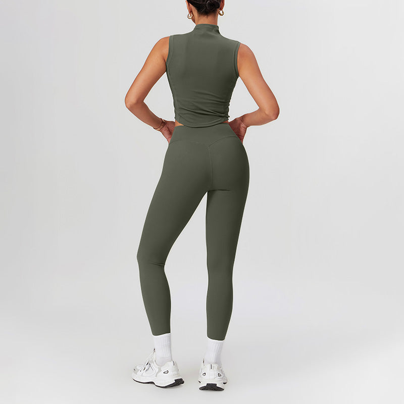 High Collar Sports Tank Top + Skinny Leggings 2 piece Set