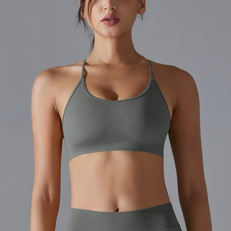 Seamless Cross-back Thin Straps Yoga Bra