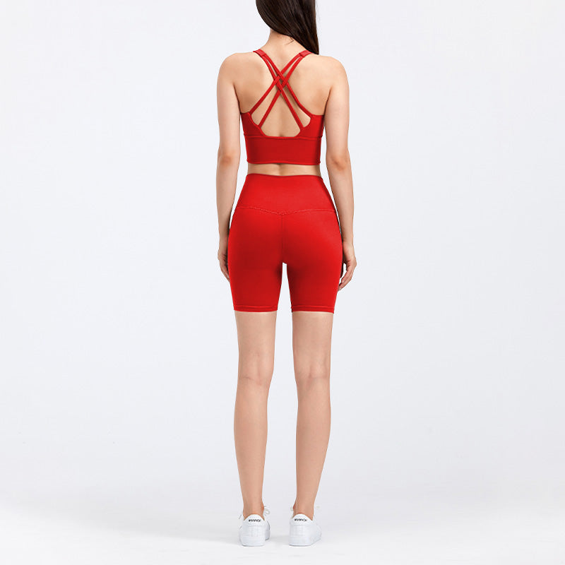 Cross-Back Beauty Lift Sports Bra and Shorts Set