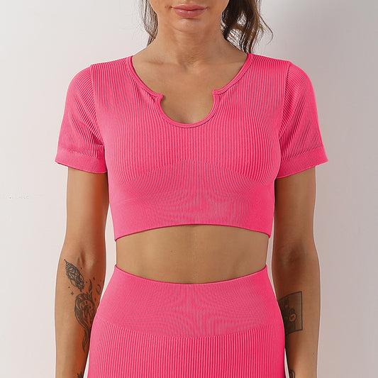 Solid short-sleeved sports top