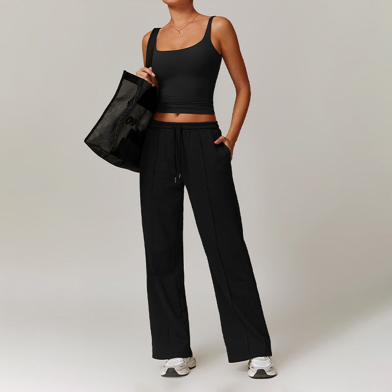 Sliming U-Neck Tank Top + Straight Leg Sweatpants 2 Piece Set