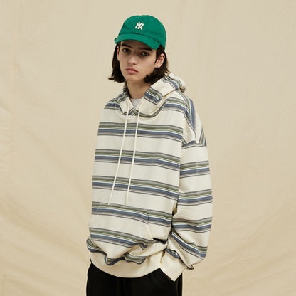 Pure cotton loose stripe leisure hooded sweatshirt
