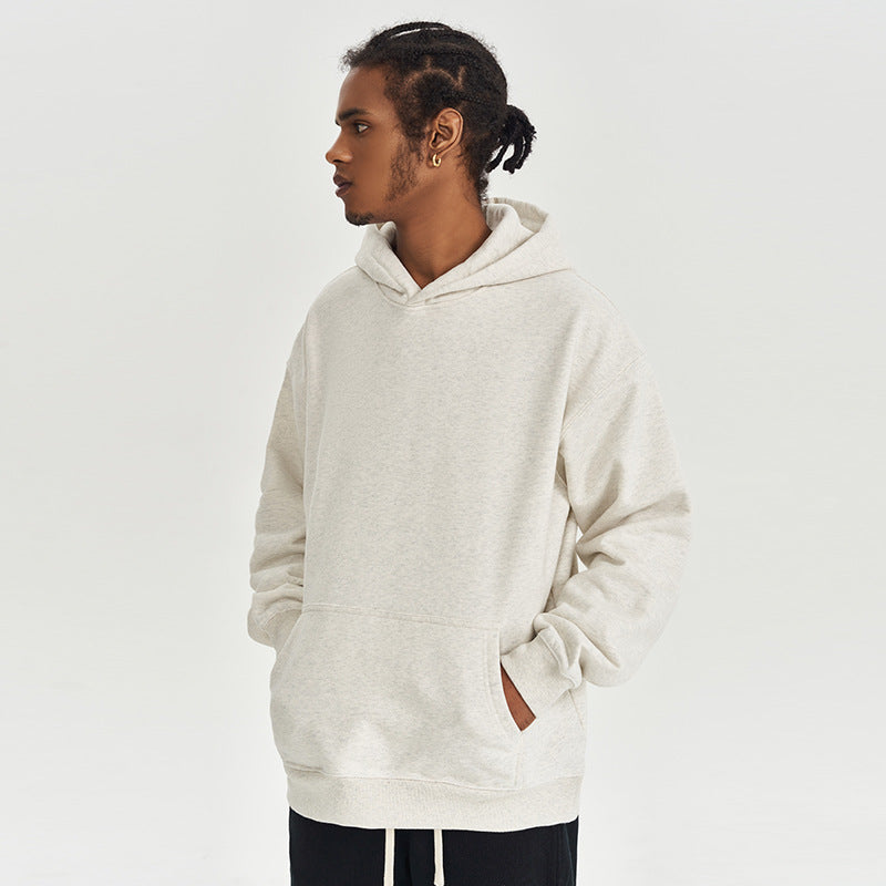 Solid color loose fleece hooded sweatshirt