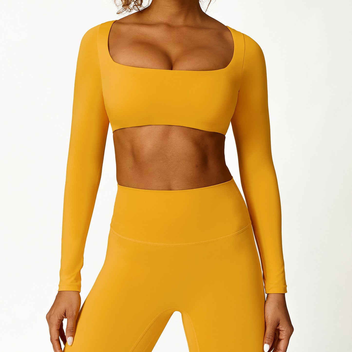 Solid cropped sports top and leggings 2-piece set