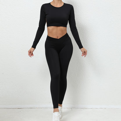 Backless long-sleeved top & leggings sport sets