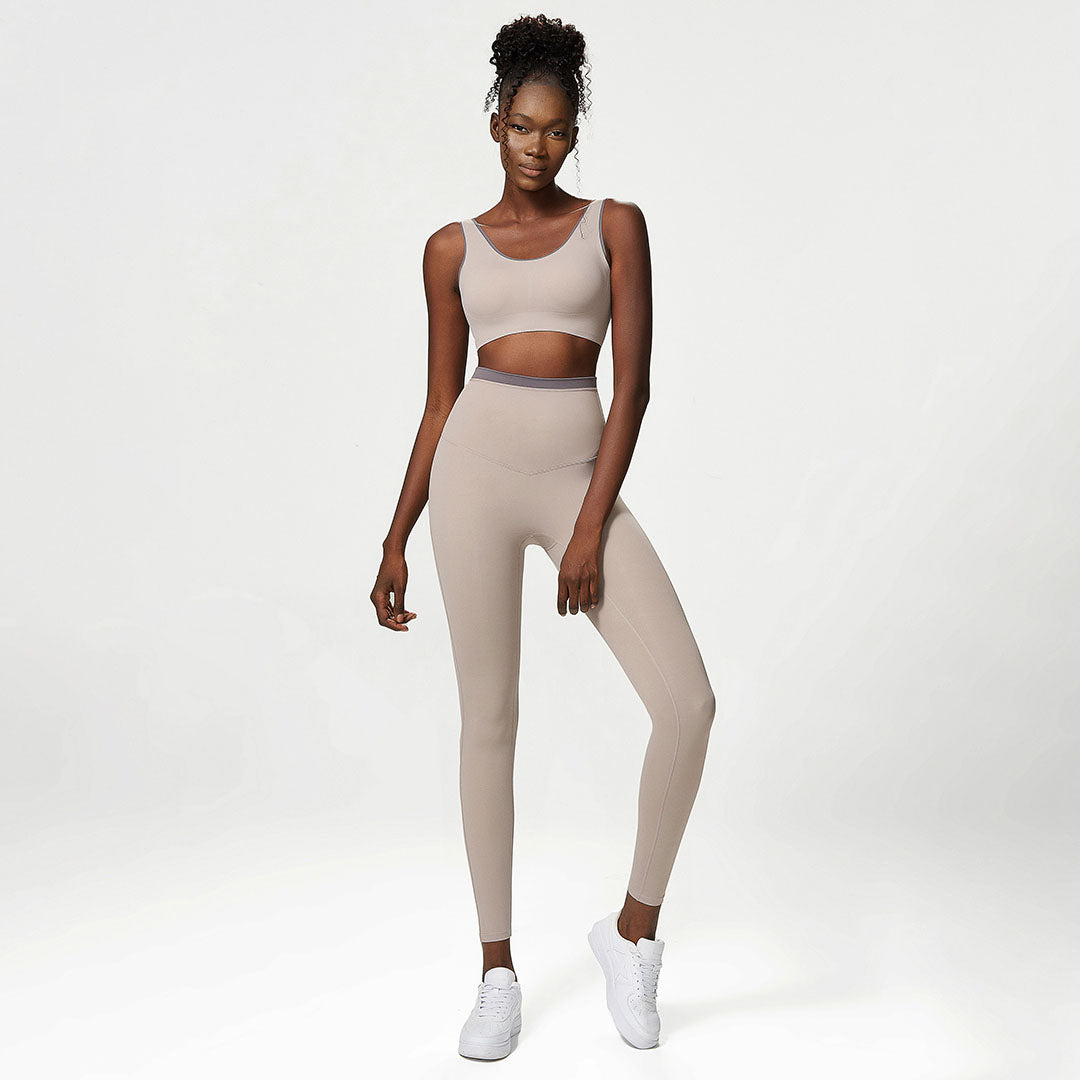 Wide straps sports bra + Leggings two-piece set