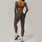 nude backless long-sleeved fitness jumpsuit