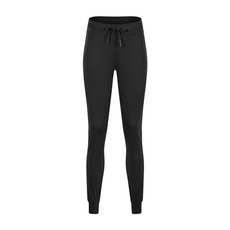 Solid Color Quick-Drying Drawstring High Waist Jogging Pants