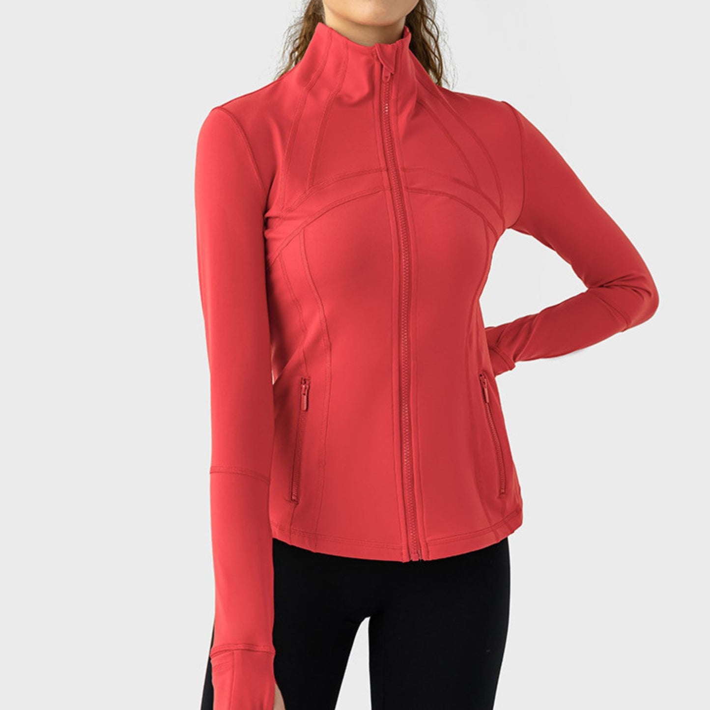 Solid finger sleeve zipper top