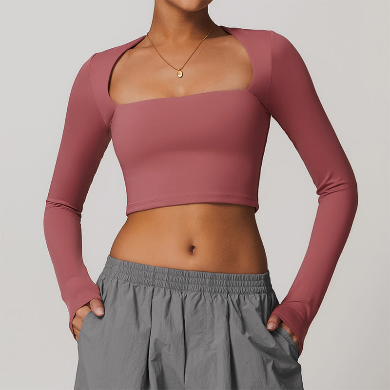 Square Collar Tight Slimming Sports Long Sleeve Yoga Top