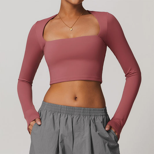 Square Collar Tight Slimming Sports Long Sleeve Yoga Top