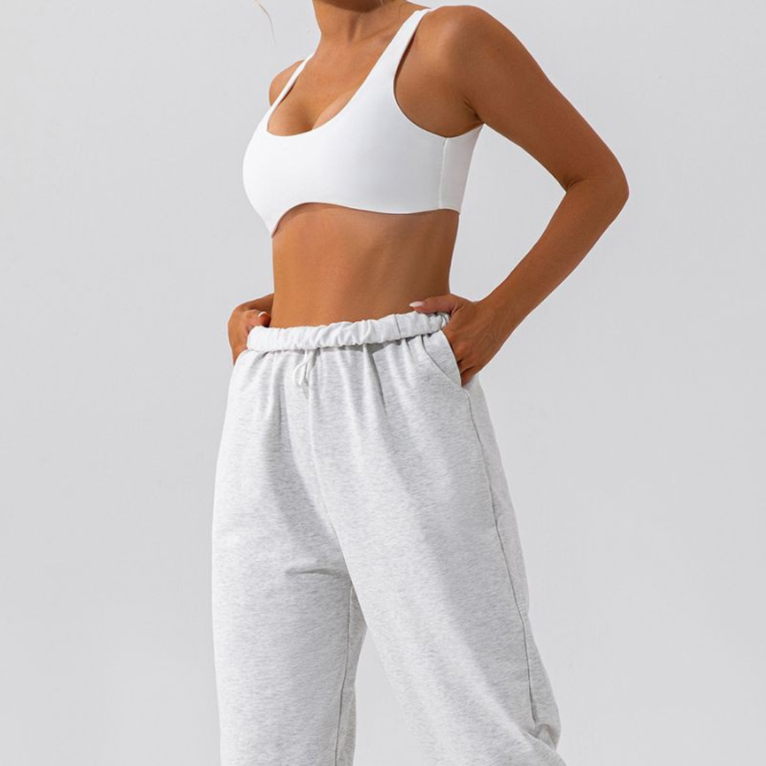 Solid color sports bra & sweatpants 2-piece set