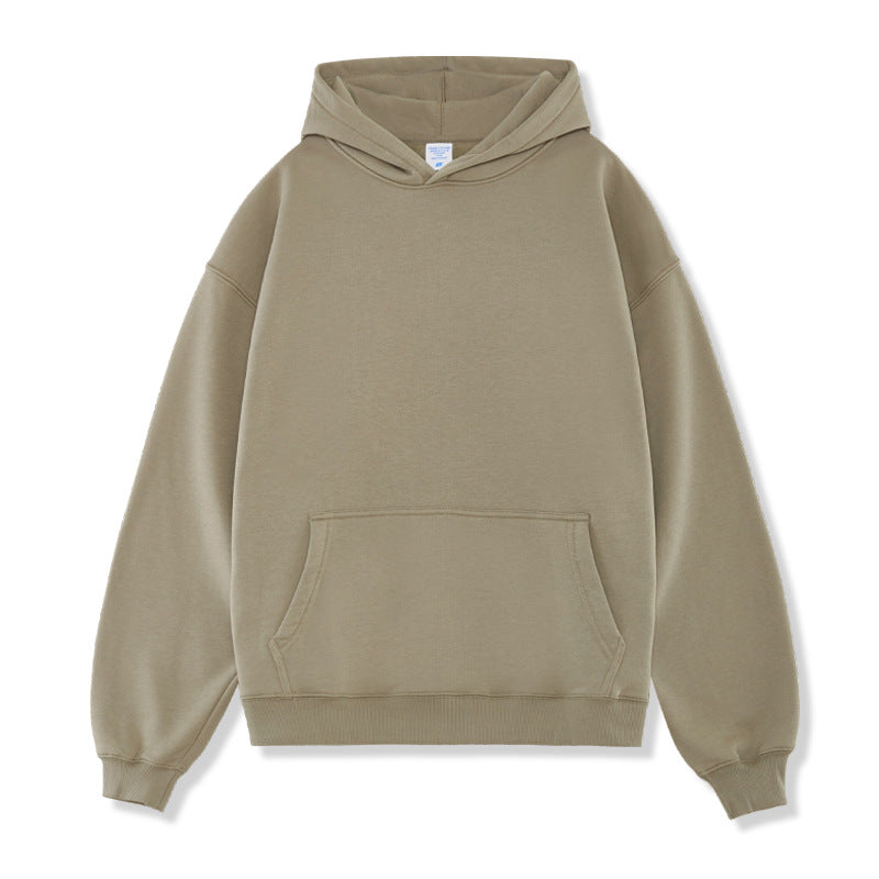 Solid color loose fleece hooded sweatshirt