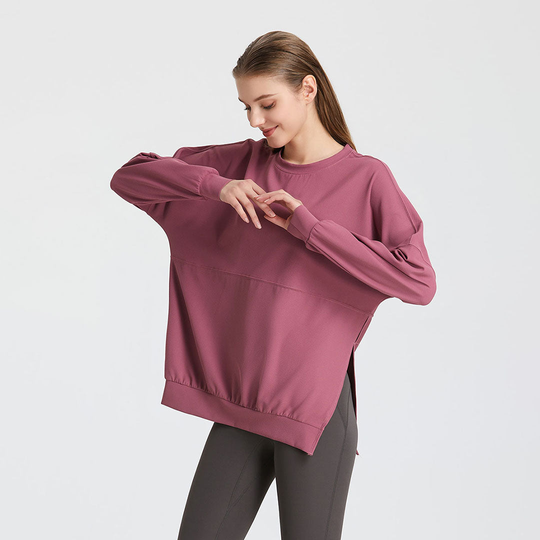 Solid split crewneck sports top