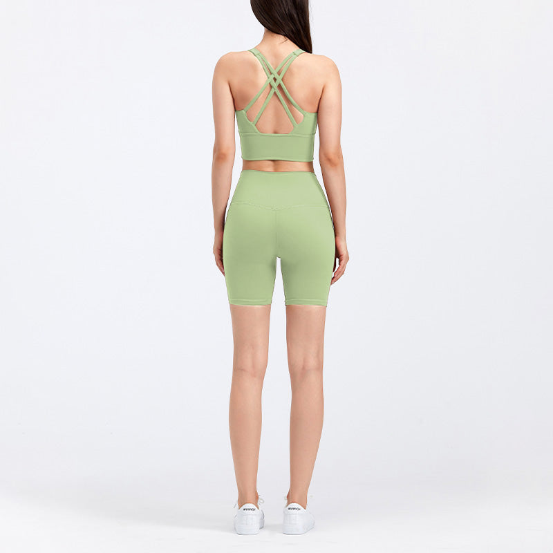 Cross-Back Beauty Lift Sports Bra and Shorts Set