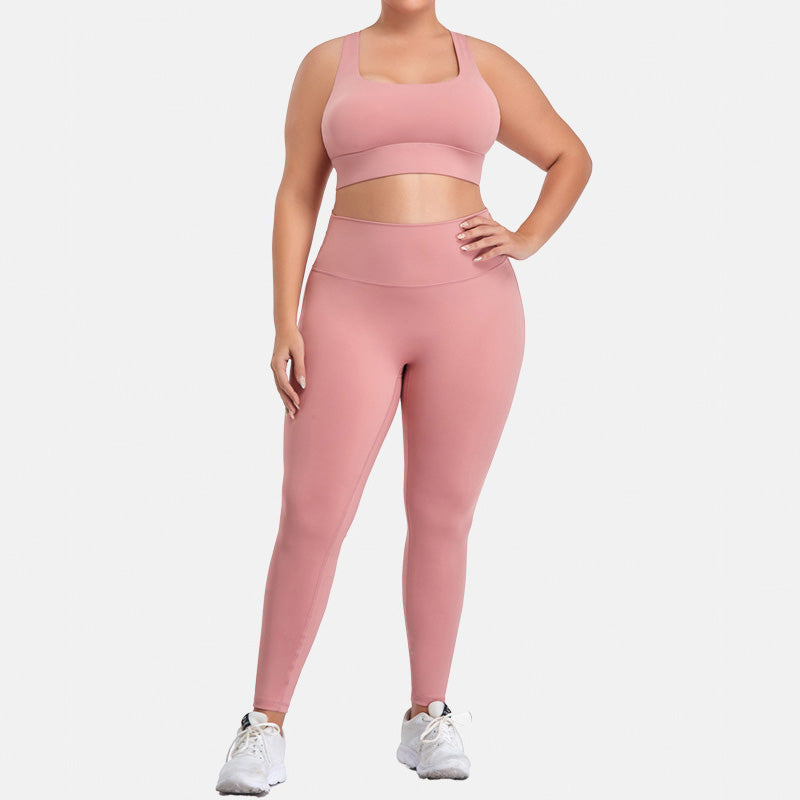 Breathable Cross-Back Gym Bra & Sports Leggings Plus Size Sets