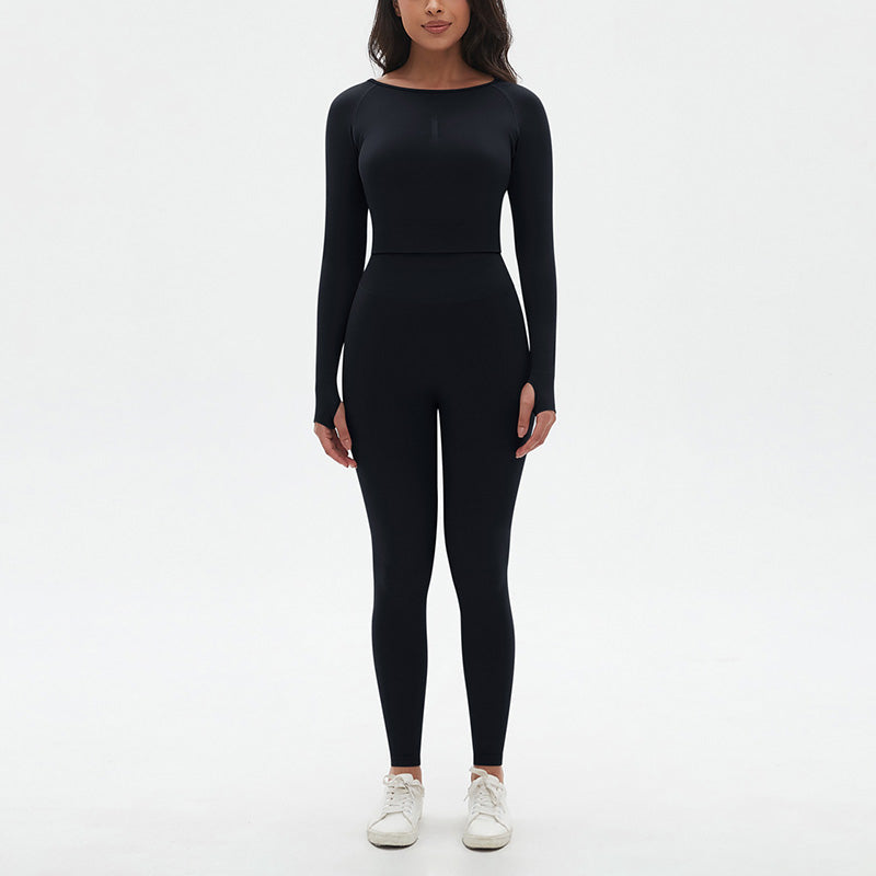 Seamless High resilience Sports Long Sleeve Top + High-Waisted Legging Set