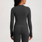 Sliming Stand Collar Long Sleeve Half Zipper Yoga Top