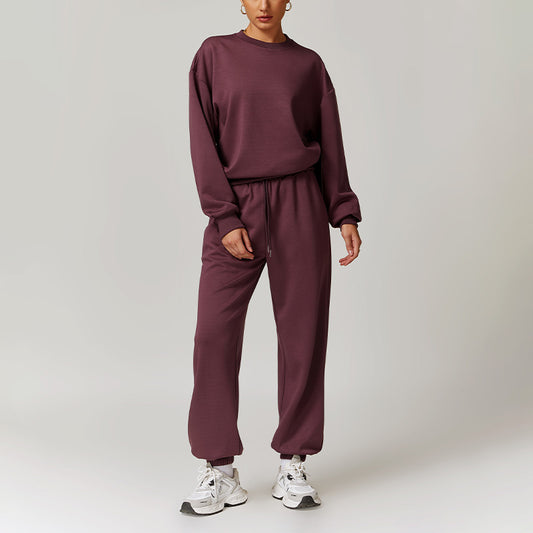 Casual Sports Pullover Sweatshirts And Elastic Leg Sweatpants Set