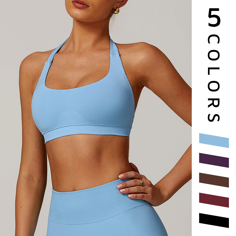 Seamless halter and backless sports bra