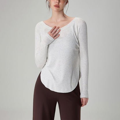 New Modal Nude Loose Off-Shoulder Yoga Top