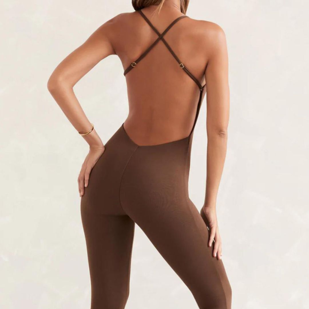 Crossed back high elastic one-piece jumpsuits