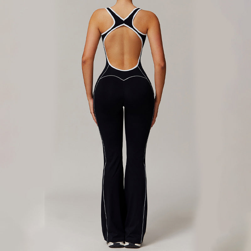 Hollow back yoga suit hip-lifting pleated flared jumpsuit