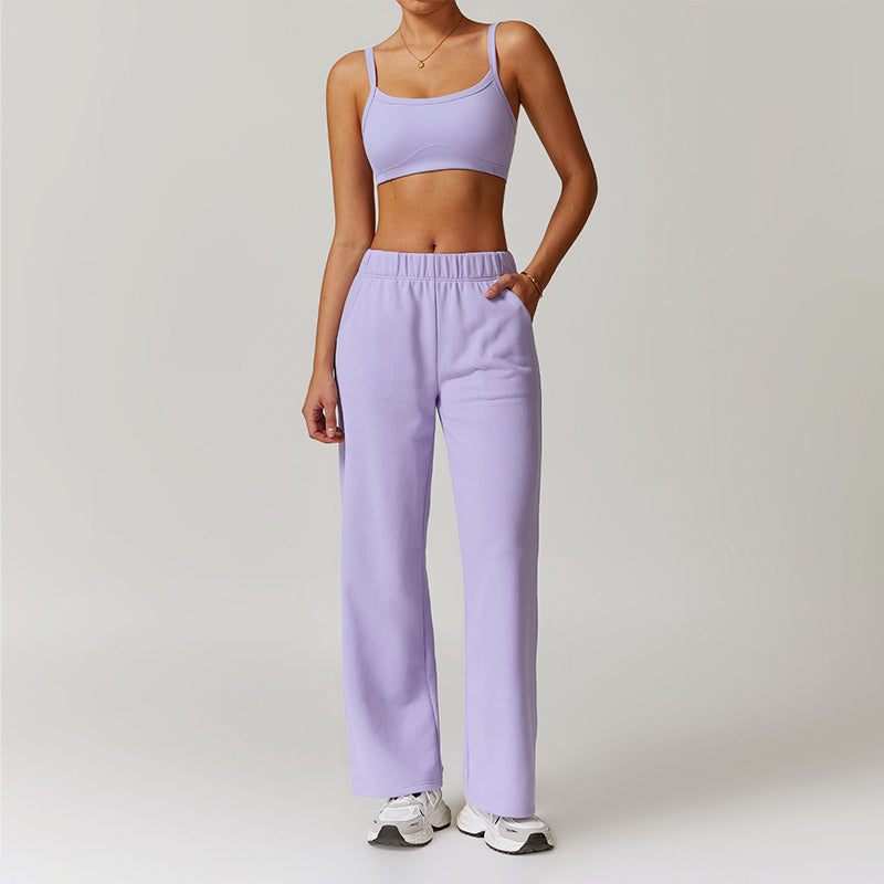 Casual high-waisted straight leg sweatpants and Ultra-Soft Sports Bra Set