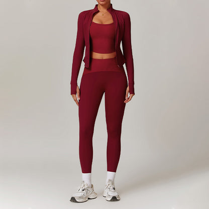 Long Sleeve Full Zipper Fitness Top + High waist leggings 2-pieces set