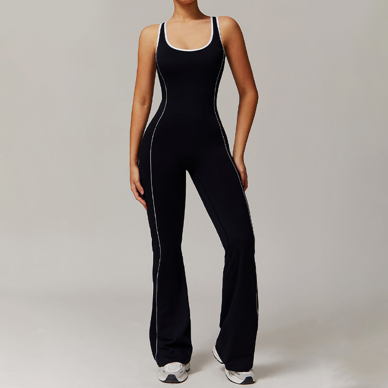 Hollow back yoga suit hip-lifting pleated flared jumpsuit