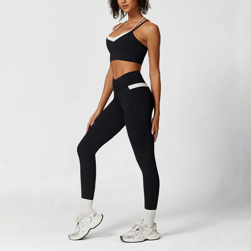 Durable and shape-retaining Blocked Color Sports Bra & Leggings Set