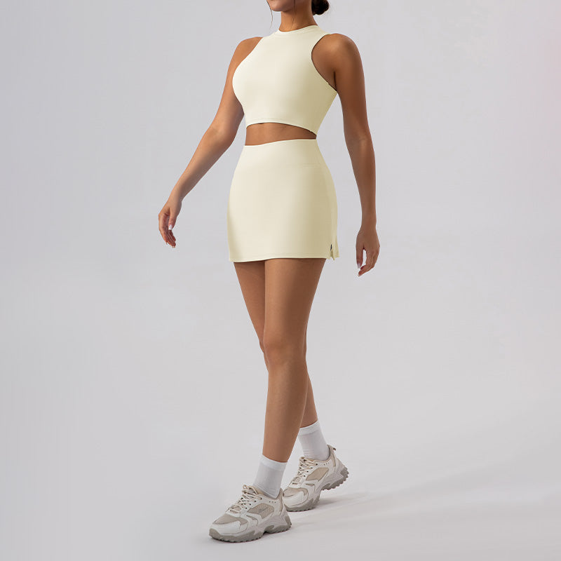 High-neck, breathable gym top & skirt sets