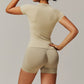 Threaded seamless short sleeve top+ high waist shorts 2 pieces set