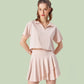 Solid color lapel sport short sleeve top & short skirt 2-piece set