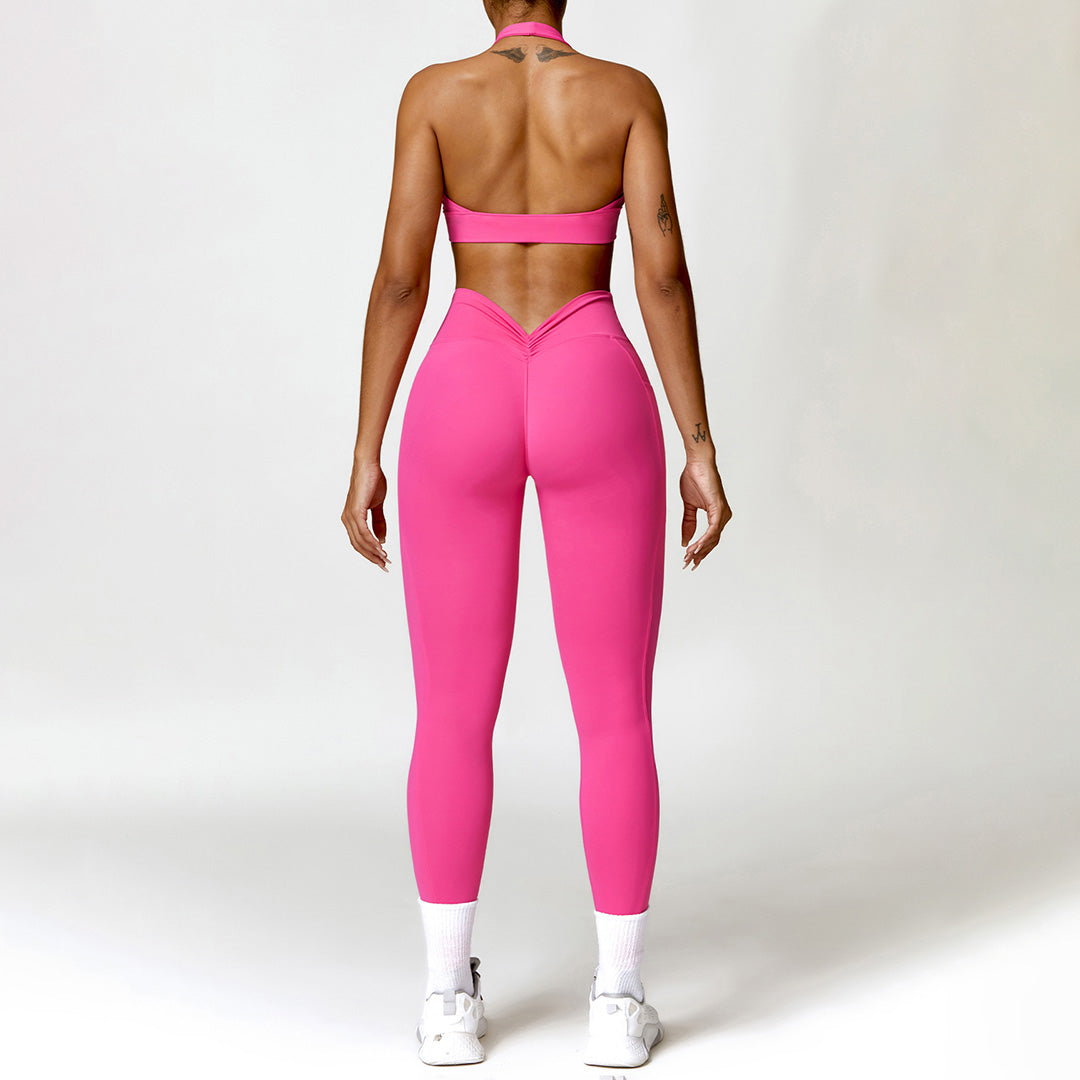 Tight-fitting halterneck beauty back yoga set