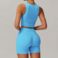 Breathable tight back tank tops+Hip-lifting high waist shorts 2 pieces set