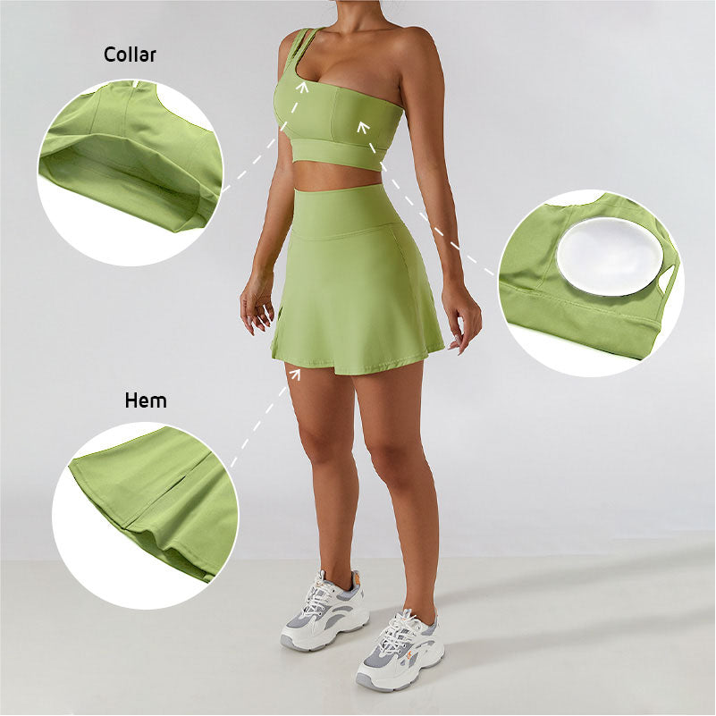 Quick drying diagonal shoulder bra yoga set