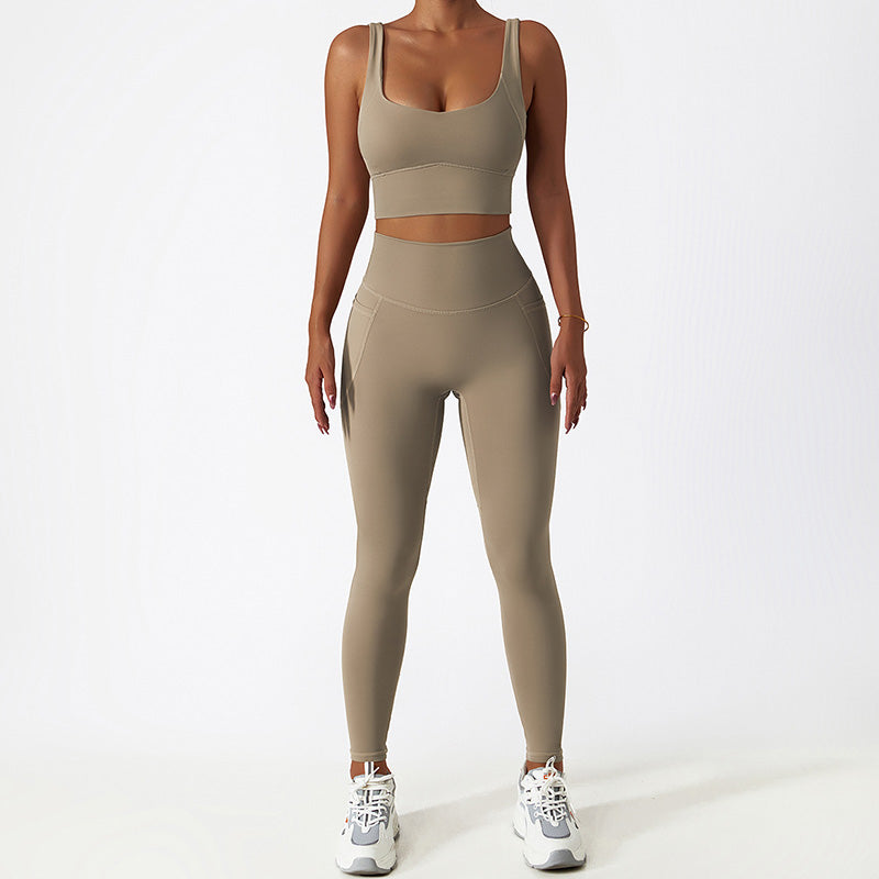 Quick-dry Wide straps sports bra + High waist leggings 2-piece set