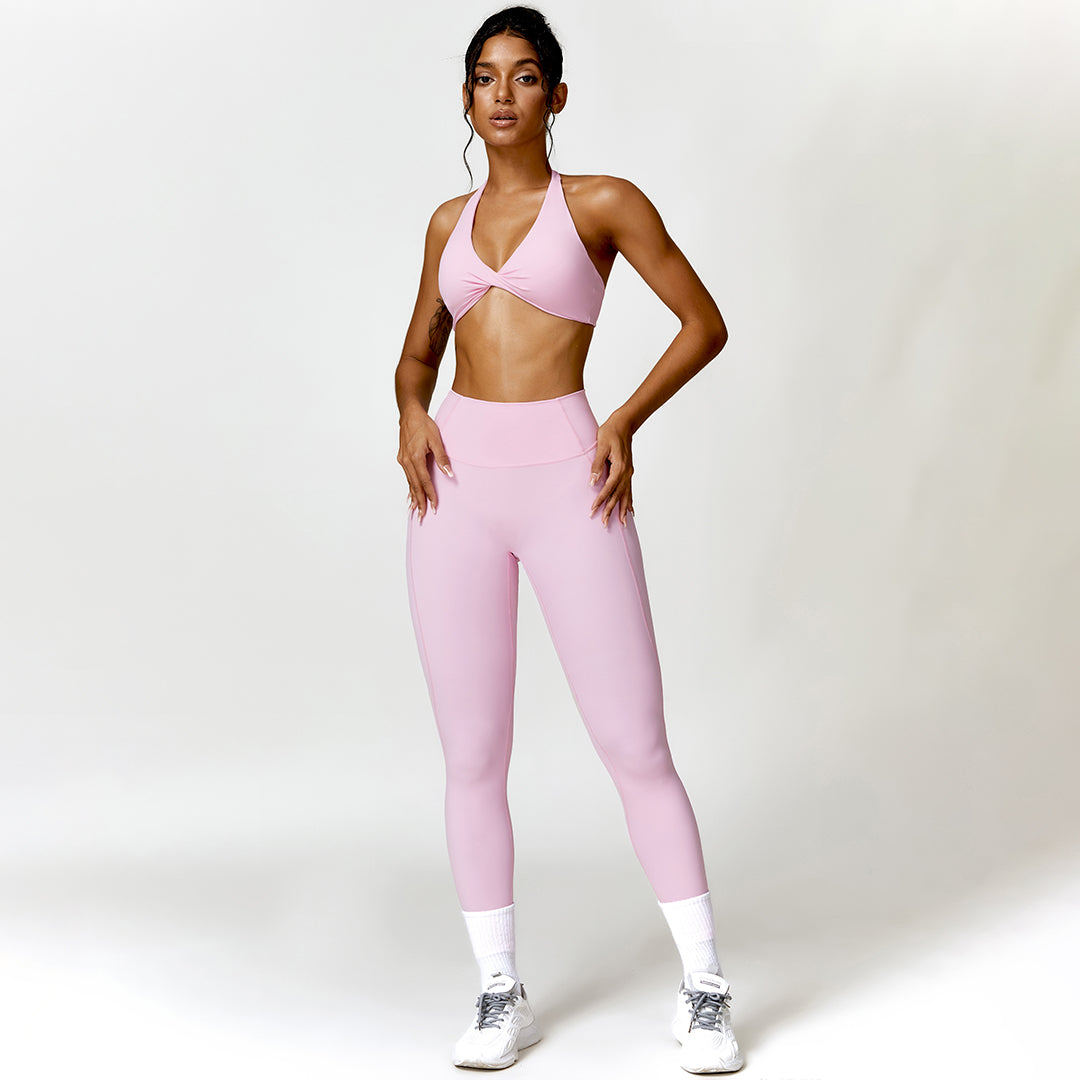 Quick-drying halterneck bra & sports trousers 2-piece set