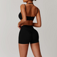 Nude halter double straps sports Bra + High-waist shorts 2-piece set