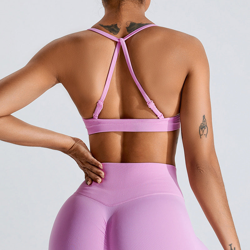 Seamless Thin Straps Cross Back Sports Bra