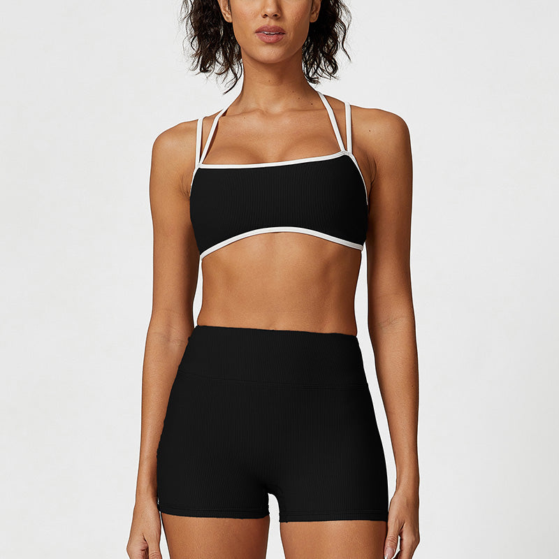 Breathable Contrasting Thin Straps Sports Bra+ Shorts Set