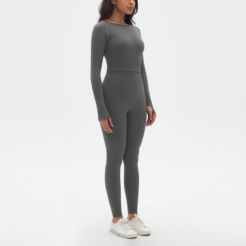 Seamless High resilience Sports Long Sleeve Top + High-Waisted Legging Set