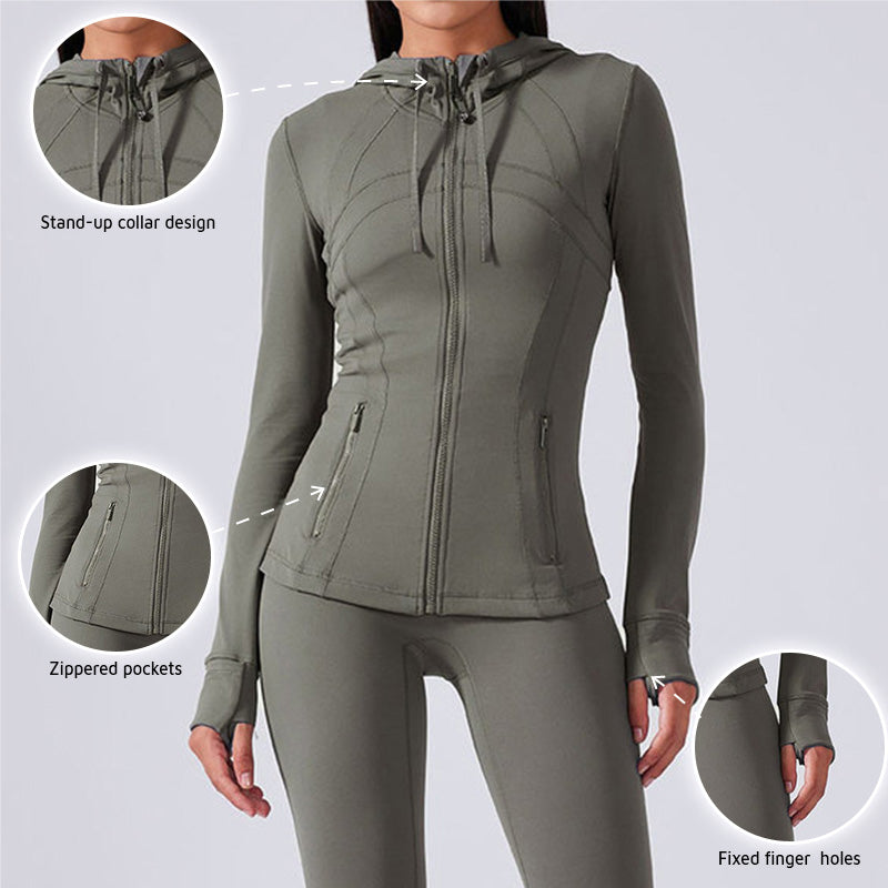 Long Sleeve Zipper Hooded Sport Jacket