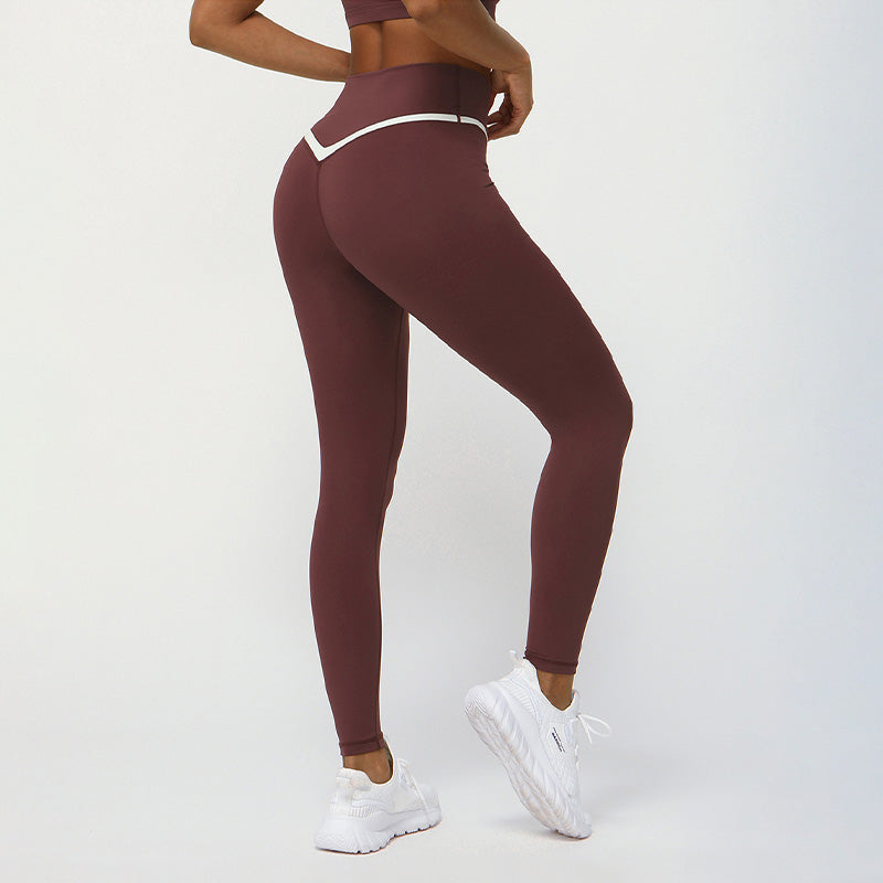 Contrasted Color cross V-waist tight sports leggings