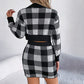 Casual checkered long sleeved sweater with buttocks wrapped skirt set