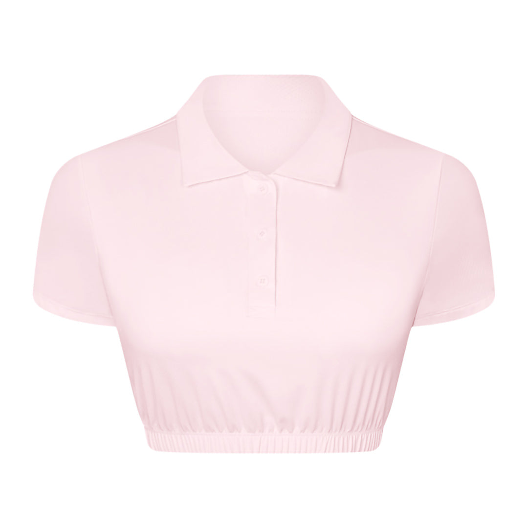 Lapel bottom cinched cropped polo shirt