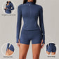 gold stamping Long Sleeve Fitness jacket + High waist shorts 2-piece set